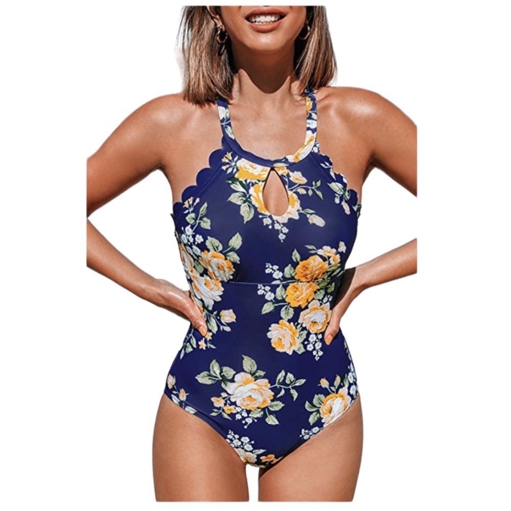 CUPSHE | Pink Blue Floral Cutout One Piece Swimsuit